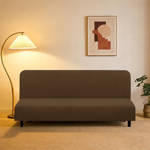 Stretch Futon Cover Armless Bed Slipcover (Brown / Futon)