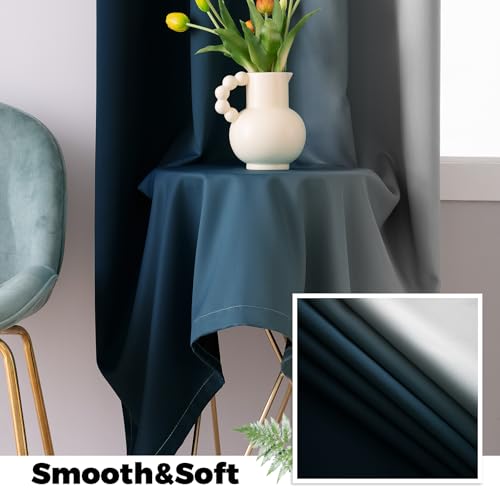 100% Blackout Curtains Ombre Navy Blue Curtains for Bedroom 63 Inch (52"W x 63"L (Pack of 2) / Navy Blue 2 Layers)