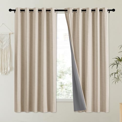 Oatmeal Vintage Open Linen Weave Flax Thermal Curtains (62"W x 63"L (Pack of 2) / Oatmeal)