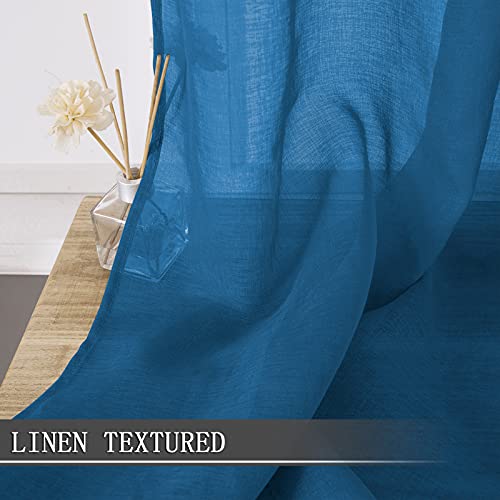 Sheer Tier Curtain Linen Textured Half Kitchen Curtains Sheer Light Filtering Rod Pocket Voile Small Curtains for Bathroom (25"W x 36"L (Pack of 2) / Classic Blue)