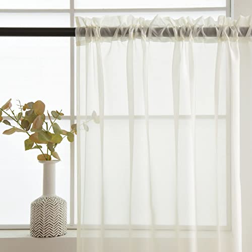Basic Rod Pocket Sheer Voile Window Curtain Panels White 1 Pair 2 Panels 60 Width 72 Inch Long for Kitchen Bedroom Children Living Room Yard (Ivory / 60"W x 72"L (Pack of 2))