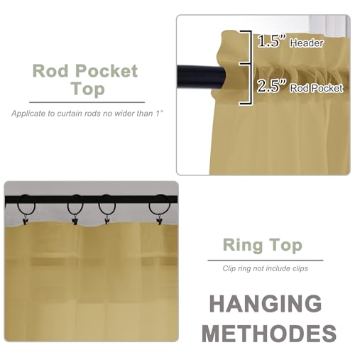 Sheer Gold Curtains 108 Inches Long for Living Room Bedroom 2 Panels Set (Gold / 59"W x 108"L (Pack of 2))