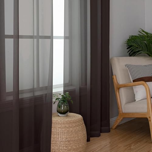 Chocolate Sheer Curtains 45 Inches Long 2 Panels (42"W x 45"L (Pack of 2) / Chocolate)