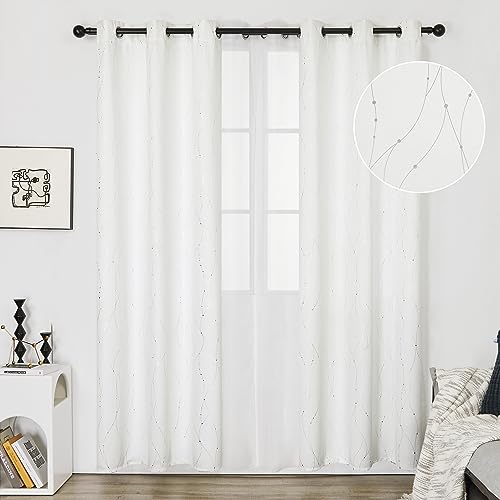 Living Room Curtains 36 Inches Long (Pure White/Wave Dots / 38"W x 36"L (Pack of 2))