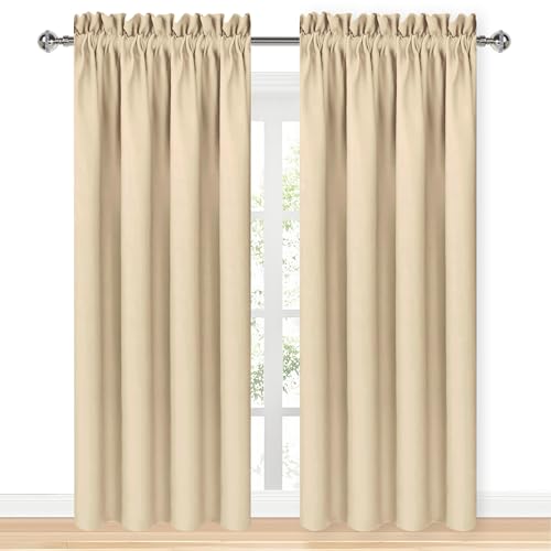 Blackout Curtains for Bedroom Living Room 38 x 84 Inch Long Beige (Beige / 38"W x 84"L (Pack of 2))