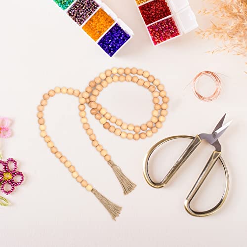 Farmhouse Rustic Wooden Beads Garland with Natural Jute Tassels (Natural)