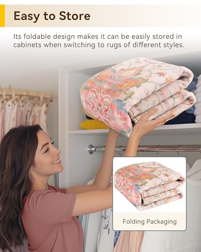 Washable Area Rug (Pink/Light Pink/Colorful / 6' (Round))