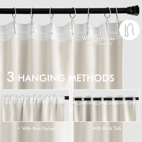 Ivory Back Tab Blackout Curtains 52x102 Inch Long 2 Panels Set (Ivory / 52"W x 102"L (Pack of 2))
