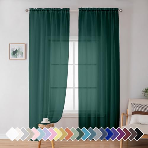 Hunter Green Sheer Curtains 72 Inches Long 2 Panels for Living Room (Hunter Green / 42"W x 72"L (Pack of 2))