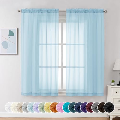 Sheer Curtains 63 Inch Length 2 Panels (Sky Blue / 42"W x 63"L (Pack of 2))