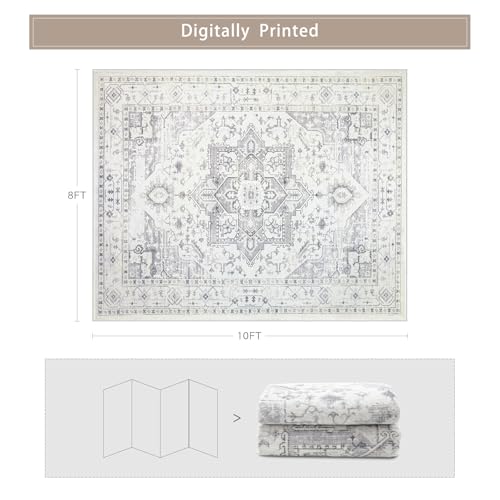 8x10 Washable Area Rugs for Living Room (8' x 10' (Rectangular) / Grey-cream-ivory)