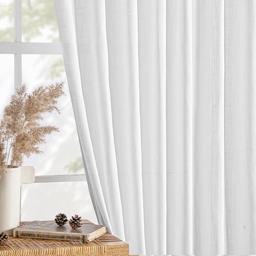 White Linen Curtains 84 Inch Length 2 Panels for Bedroom Living Room (52"W x 84"L (Pack of 2) / White)