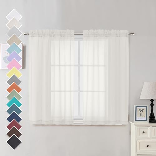 Sheer Curtains Ivory 45 inches Long Kitchen Curtains (Ivory / 42"W x 45"L (Pack of 2))