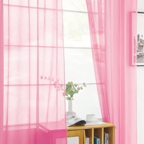 Basic Rod Pocket Sheer Voile Window Curtain Panels Pink 1 Pair 2 Panels 52 Width 108 Inch Long for Kitchen Bedroom Children Living Room Yard（Pink (Pink / 52"W x 108"L (Pack of 2))