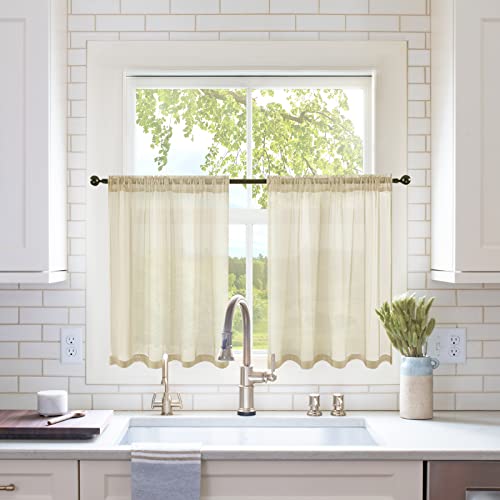 Short Sheer Curtains 30 Inch Length 2 Panels (Beige / 29"W x 30"L (Pack of 2))