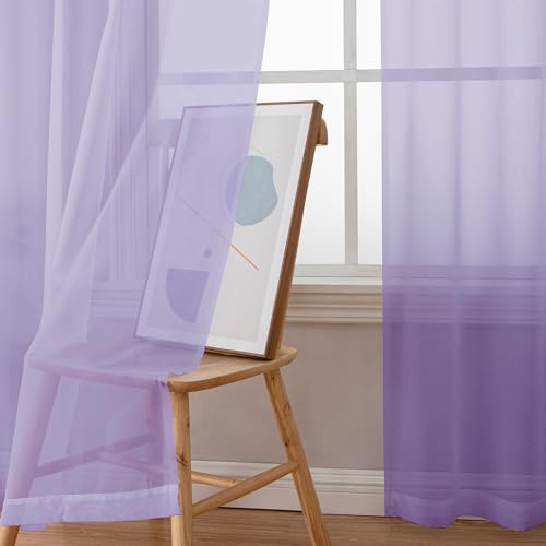 Lavender Sheer Curtains 63 Inch Length 2 Panels (Lavender / 42"W x 63"L (Pack of 2))