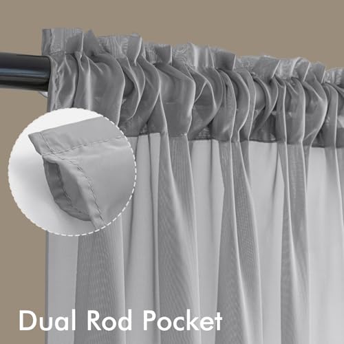 Dark Grey Sheer Curtains 63 Inches Long 4 Panels 42 x 63 Inches (42"W x 63"L (Pack of 4) / Dark Grey)