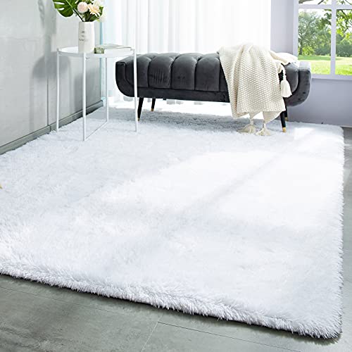 Super Soft Shaggy Rugs Fluffy Carpets (5' x 8' (Rectangular) / White)