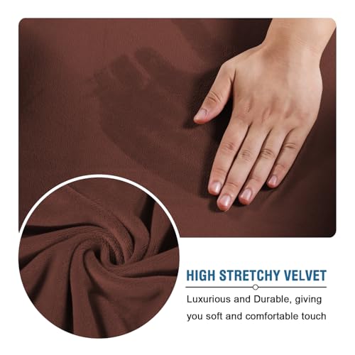 Real Velvet Plush 3 Piece Stretch Sofa Covers Couch Covers for 2 Cushion Couch Sofa Slipcovers Width Up to 90 Inch Feature Thick Soft Stay in Place (2 Cushion Sofa / Burnt Brick)