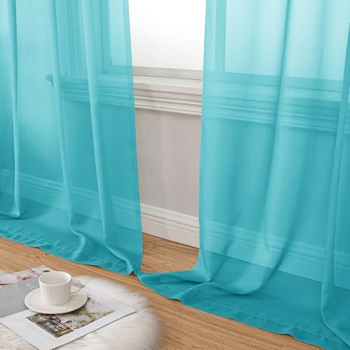 Turquoise Sheer Curtains 45 Inch Length 2 Panels Set (42"W x 45"L (Pack of 2) / Turquoise)