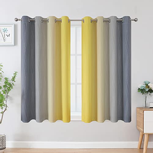 Yellow and Grey Ombre Blackout Curtains for Living Room 52Wx54L Inch Length (Yellow and Grey / 52"W x 54"L (Pack of 2))