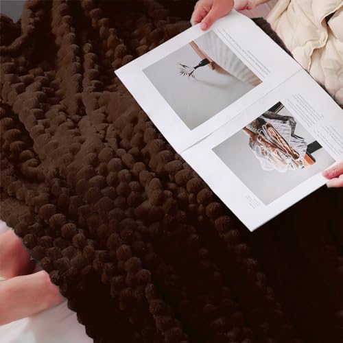Brown Throw Blanket 50"×60" inches Fuzzy 3D Jacquard Decorative (Brown / 50"×60”)