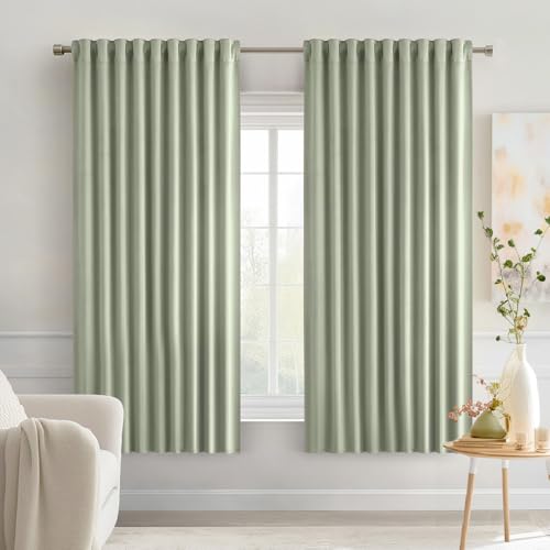 Sage Green Back Tab Blackout Curtains 52x63 Inches Long 2 Panels Set (Sage Green / 52"W x 63"L (Pack of 2))