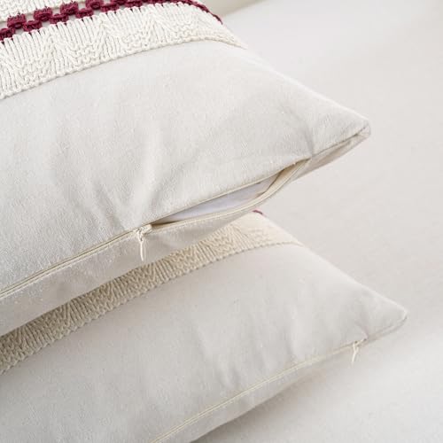 Set of 1 Burgundy Boho Decorative Throw Pillow Covers 22x22 Inch for Couch Bed Sofa (22" x 22" (Pack of 1) / Burgundy)