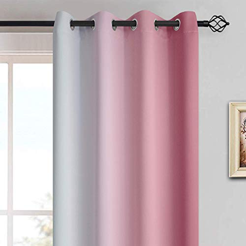 Ombre Curtains Pink and Greyish White for Living Room (52"W x 84"L (Pack of 2) / Pink)
