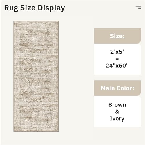 Runner Rug 2x5 Washable Non (Brown / 2' x 5' (Runner))