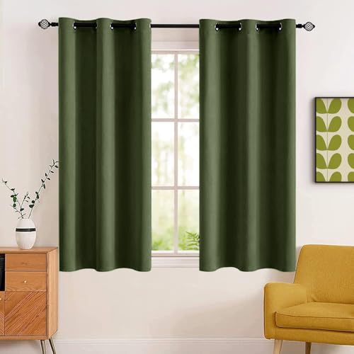 Olive Blackout Bedroom Curtains 63 Inch Long Light Blocking (Olive / 42"W x 63"L (Pack of 2))
