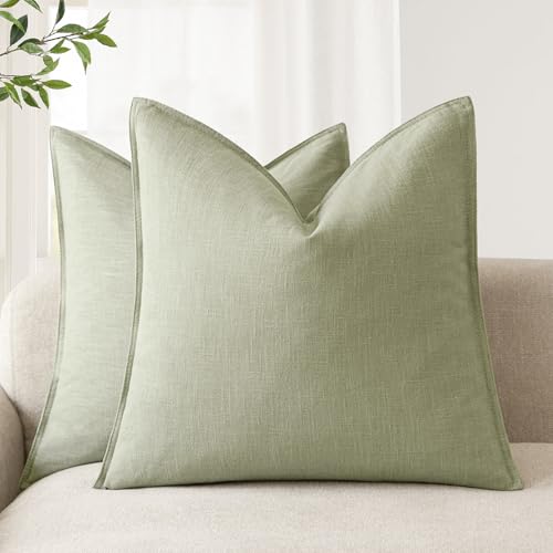 Linen Solid Decorative Throw Pillow Cover 22x22 Inch Light Green (22" x 22" (Pack of 2) / Seeding Green)