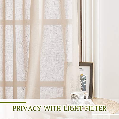 Beige Linen Sheer 48 inch Curtains (36"W x 48"L (Pack of 2) / Beige)