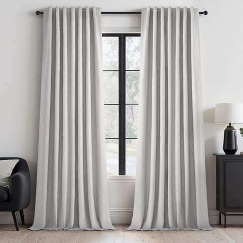 Grey Beige Extra Long 132 Inch 100% Blackout Curtains for Livingroom Neutral Modern Linen Blend Curtain Drapes Sound Proof Drapes Privacy Ceiling Track Villa Bedroom 11Ft (Grey Beige / 52"W x 132"L (Pack of 2))