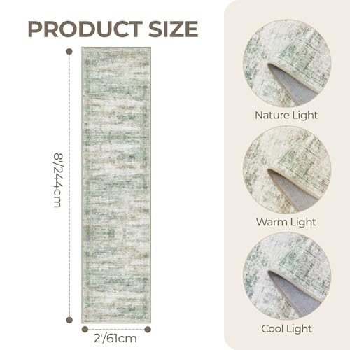 2x8 Runner Rug Non Slip (Green/Yellow/Ivory / 2' x 8' (Runner))