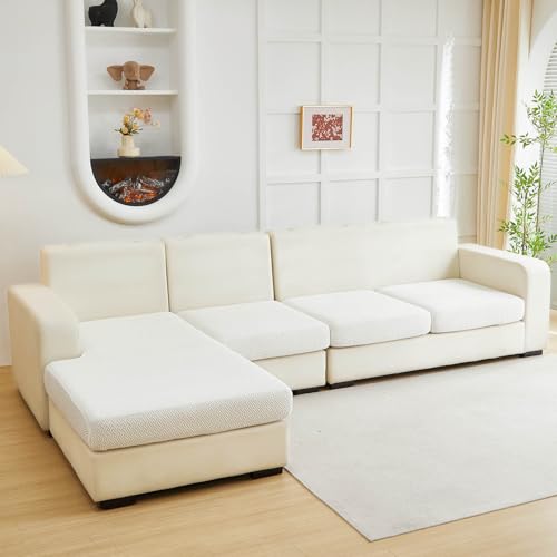 Sofa Covers Couch Covers for Sofa Pet Friendly Couch Cushion Covers Universal Sofa Covers Washable Stretch Slipcovers for Sectional Sofa (Texture Ivory White / Large Single Seat Cover)