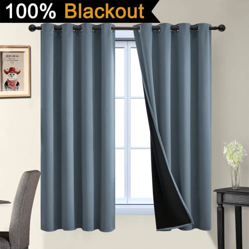 100% Blackout Lined Panels (52"W x 63"L (Pack of 2) / Stone Blue)
