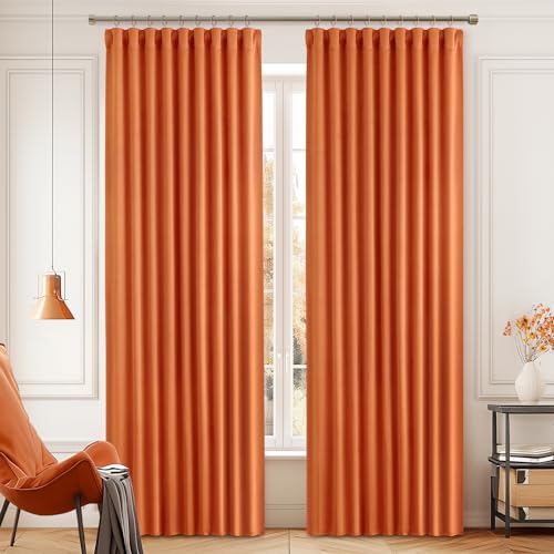 Fall Orange Back Tab Blackout Curtains 52x84 Inch Length 2 Panel Set (Orange / 52"W x 84"L (Pack of 2))