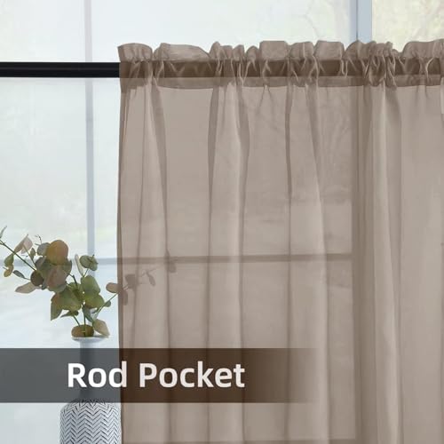 Solid Sheer Rod Pocket Curtain Voile Draperies 2 Panels White Beige Black Grey Ivory 52 Inch Width 45 Inch Long 1 Pair for Kitchen Bedroom Children Living Room Yard (Taupe / 52"W x 45"L (Pack of 2))