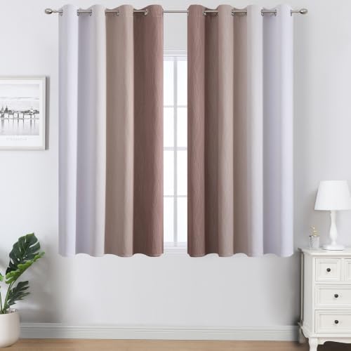 Taupe and Greyish White Ombre Blackout Curtains for Bedroom 54 Inches Long (Taupe and Greyish White / 52"W x 54"L (Pack of 2))
