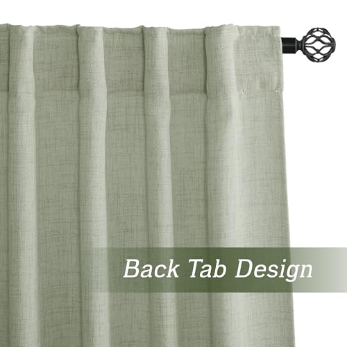 Linen Semi Sheer Curtains for Bedroom Living Room 96 inches Long (Z - Green / 52"W x 96"L (Pack of 2))