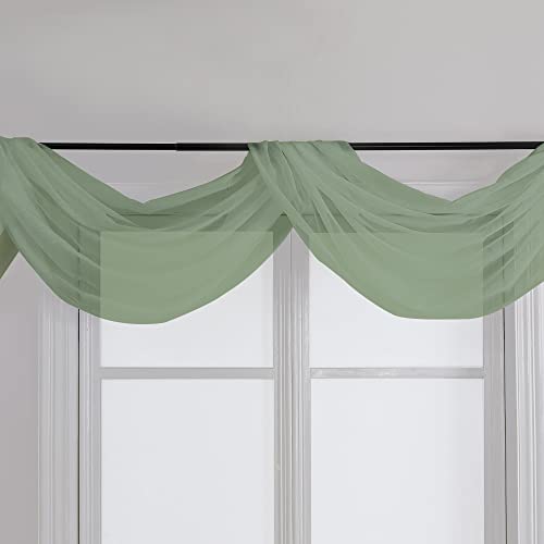 Sage Green Sheer Scarf Valances for Windows 216 Inch Extra Long (Sage Green / 42"W x 216"L (Pack of 2))