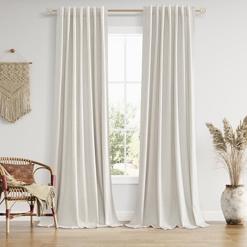 Boho Extra Long 120 Inches 100% Black Out Curtains for Living Room Bedroom Back Tab Sound Proof Heat Blocking Thermal Insulated Linen Drapes Room Darkening Window Curtain (Boho / 52"W x 120"L (Pack of 2))
