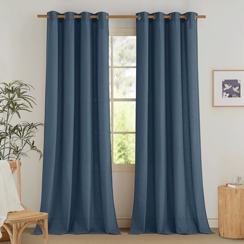 Navy Blue Linen Curtains for Kitchen (Navy Blue / 55"W x 84"L (Pack of 2))