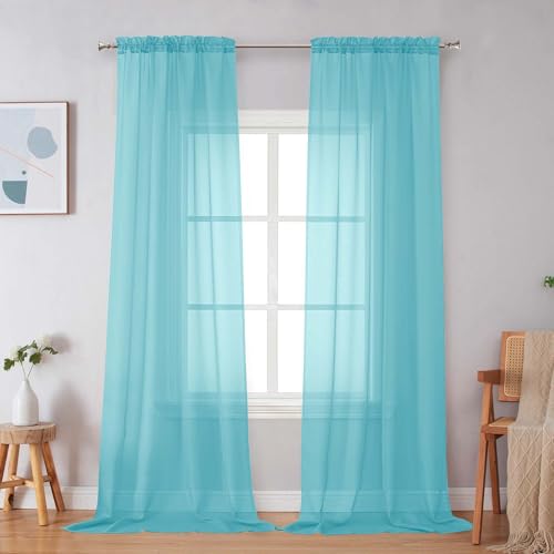 Aqua Sheer Curtains 96 Inches Long (Aqua / 42"W x 96"L (Pack of 2))