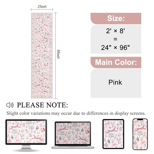 2x8 Washable Runner Rug (Pink (Animal) / 2' x 8' (Rectangular))