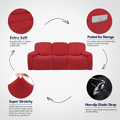 Super Stretch 3 Seats Recliner Sofa Couch Cover with Pocket (Large Recliner Sofa / Red)