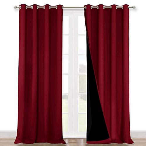 100% Blackout Curtains with Black Liner Backing (Burgundy Red / 52"W x 120"L (Pack of 2))