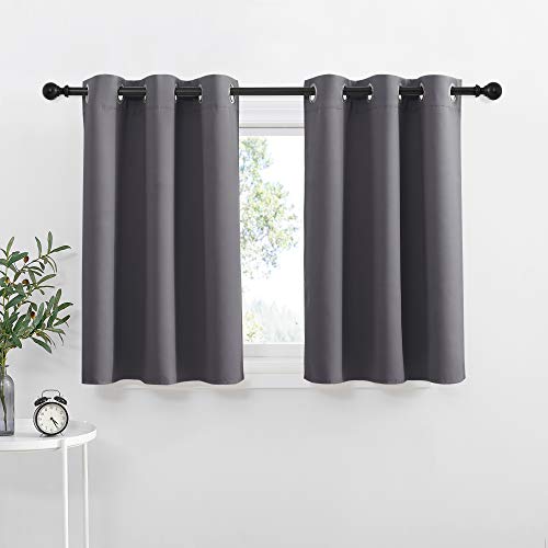 Kitchen Curtains Blackout Drapes for Basement Dorm (Grey / 42"W x 36"L (Pack of 2))