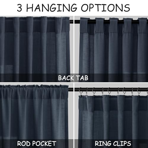 Vintage Blue Linen Curtains 108 Inches Long for Living Room Bedroom 2 Panels Set Extra Long Back Tab Drapes Light Filtering Semi Sheer Floor to Ceiling Curtain for Large Windows 52x108 (52"W x 108"L (Pack of 2) / Vintage Blue)